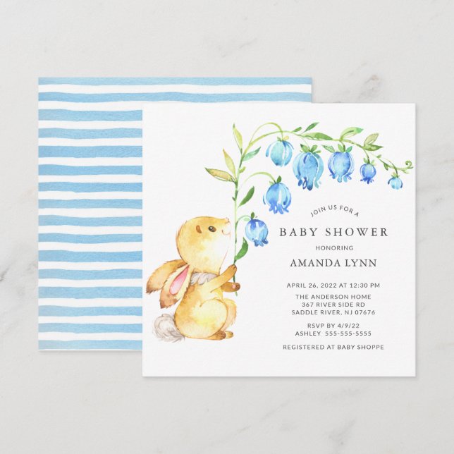Invitación Baby Shower de Sweet Baby Boy Bunny (Anverso / Reverso)