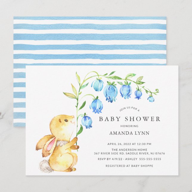 Invitación Baby Shower de Sweet Baby Boy Bunny (Anverso / Reverso)