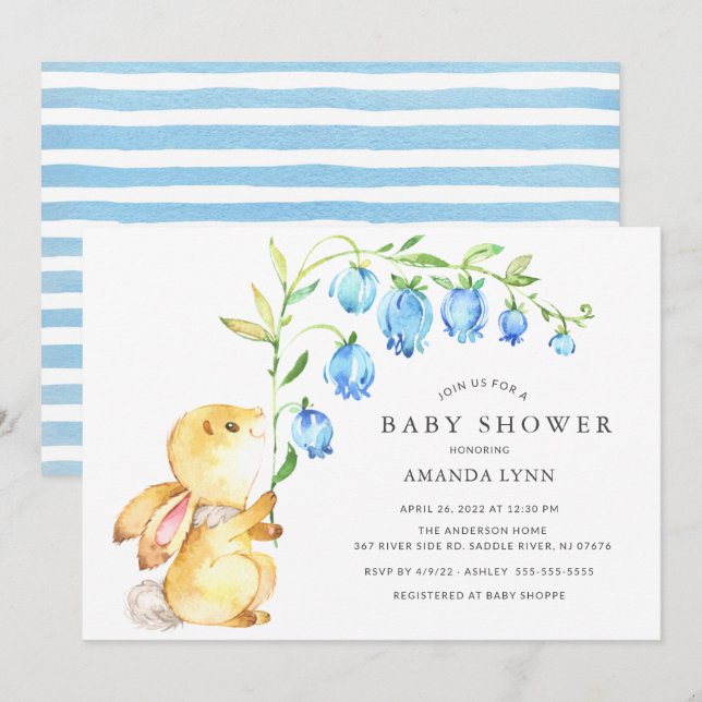 Invitación Baby Shower de Sweet Baby Boy Bunny (Anverso / Reverso)