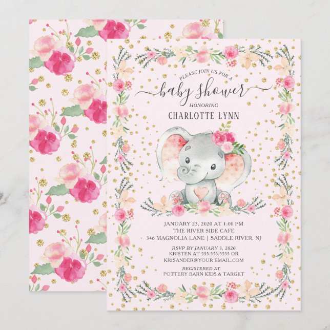 Invitación Baby Shower de Sweet Baby Girl (Anverso / Reverso)