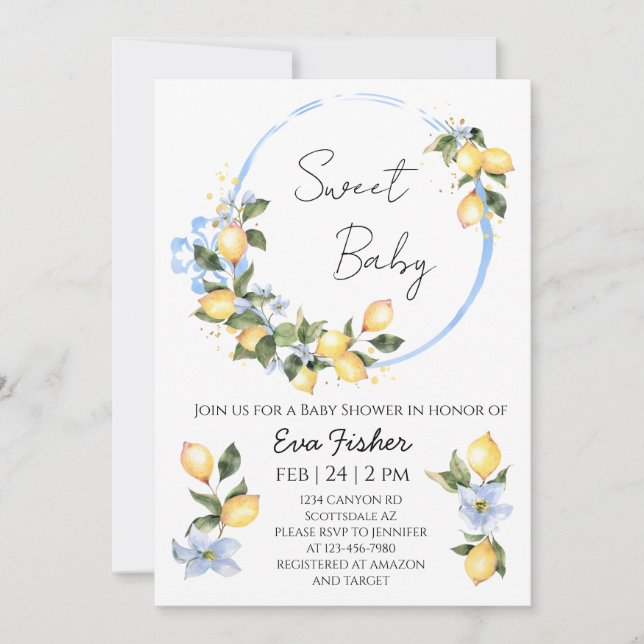Invitación Baby Shower de Sweet Baby Lemon (Anverso)