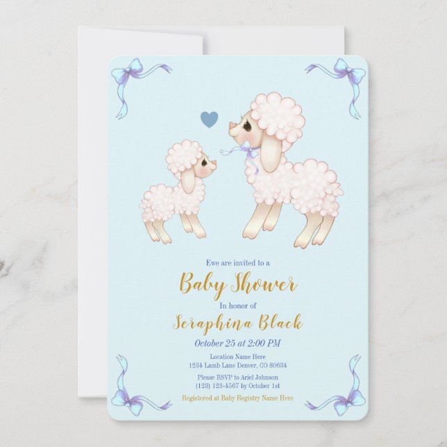Invitación Baby Shower de Sweet Blue Boy Lamb (Anverso)