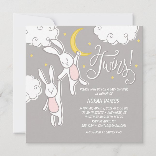 Invitación Baby Shower de "Sweet Dreams Bunny" (Anverso)