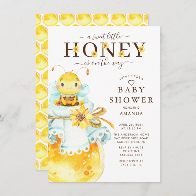 Invitación Baby Shower de Sweet Little Honey Bee (Anverso / Reverso)