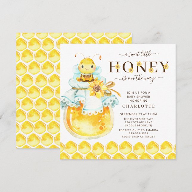 Invitación Baby Shower de Sweet Little Honey Bee (Anverso / Reverso)