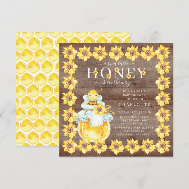 Invitación Baby Shower de Sweet Little Honey Bee (Anverso / Reverso)