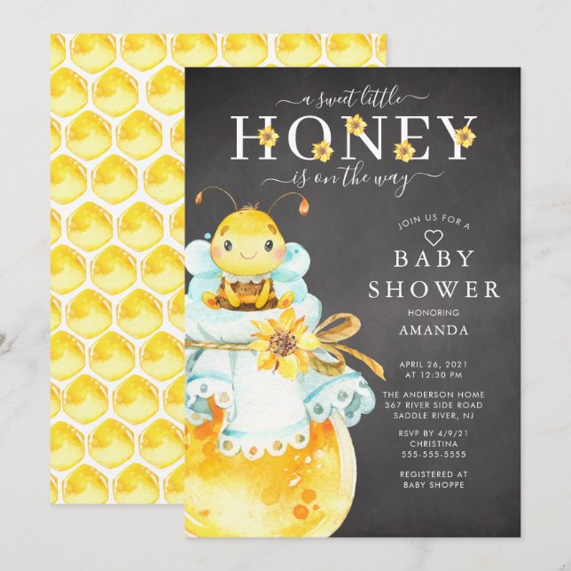 Invitación Baby Shower de Sweet Little Honey Bee (Anverso / Reverso)