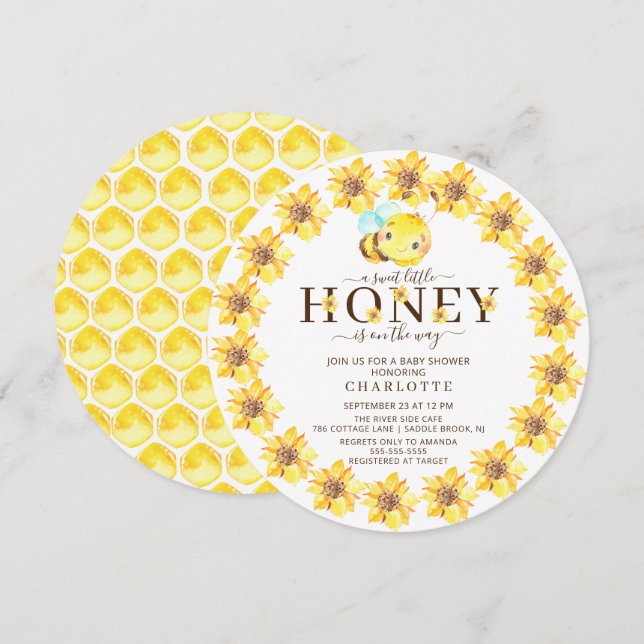 Invitación Baby Shower de Sweet Little Honey Bee (Anverso / Reverso)