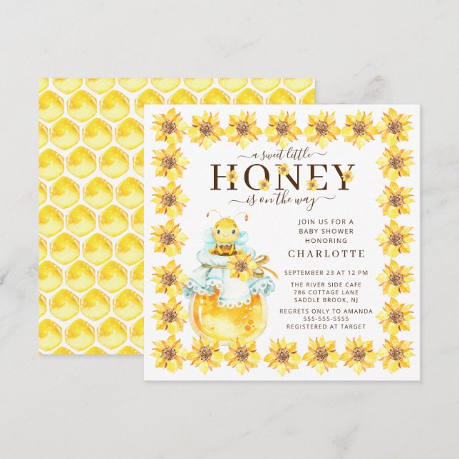Invitación Baby Shower de Sweet Little Honey Bee (Anverso / Reverso)