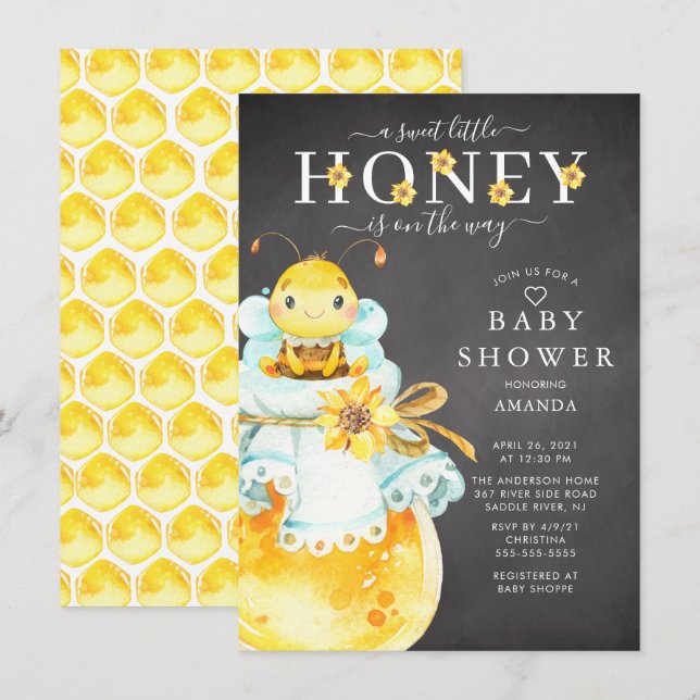 Invitación Baby Shower de Sweet Little Honey Bee (Anverso / Reverso)