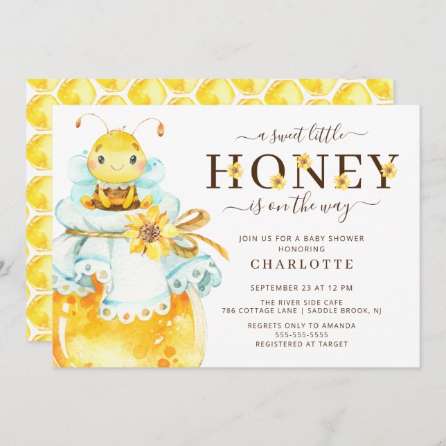 Invitación Baby Shower de Sweet Little Honey Bee (Anverso / Reverso)