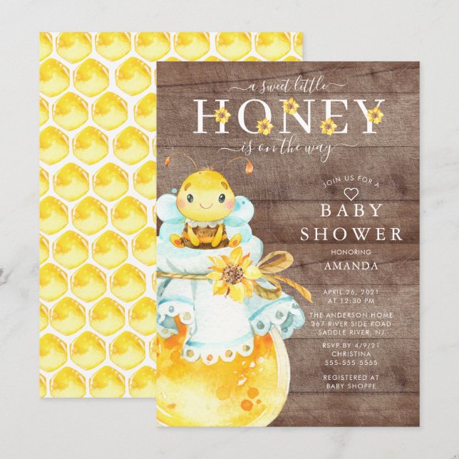 Invitación Baby Shower de Sweet Little Honey Bee (Anverso / Reverso)