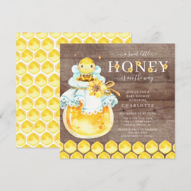 Invitación Baby Shower de Sweet Little Honey Bee (Anverso / Reverso)
