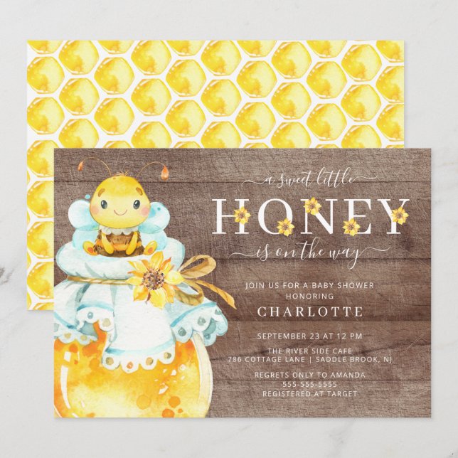 Invitación Baby Shower de Sweet Little Honey Bee (Anverso / Reverso)