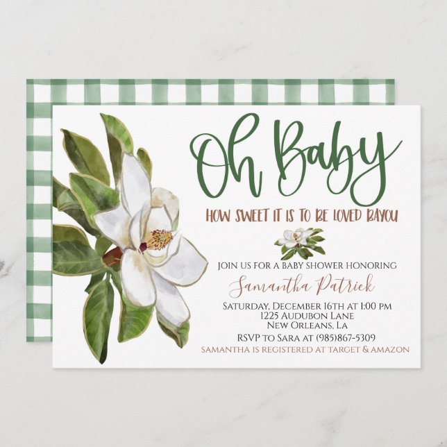 Invitación Baby Shower de Sweet Magnolia Bayou (Anverso / Reverso)