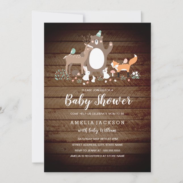Invitación Baby Shower de Sweet Woodland Wood (Anverso)