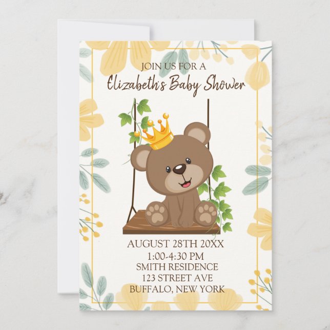 Invitación Baby Shower de Swing Flora Prince Bear  (Anverso)
