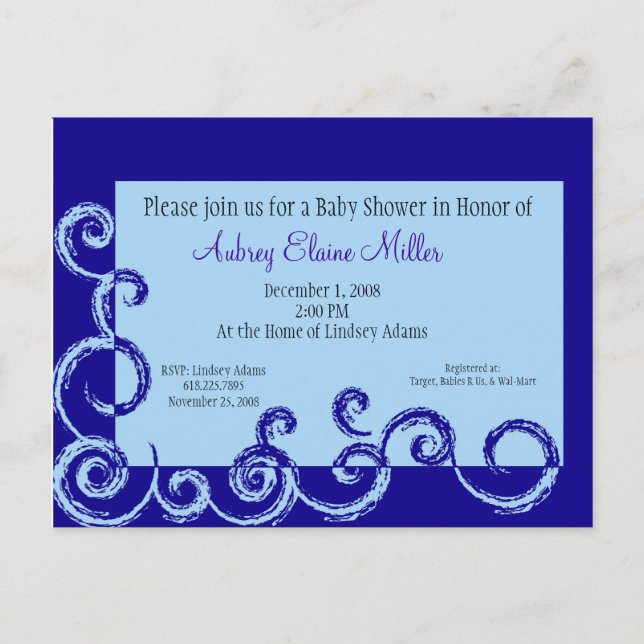 Invitación Baby Shower De Swirl Rosa - Personaliza (Anverso)