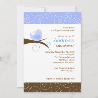 Invitación Baby Shower de Swirly bird Blue Boy