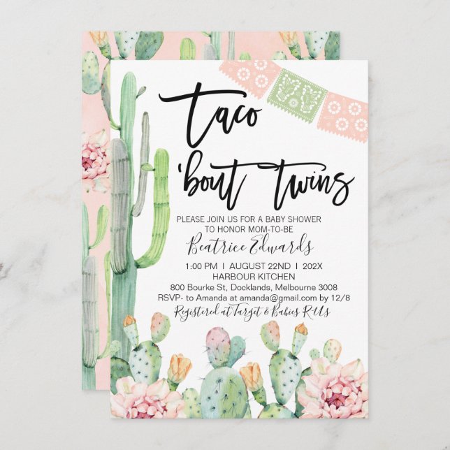 Invitación Baby Shower de tacón verde rosado sobre (Anverso / Reverso)