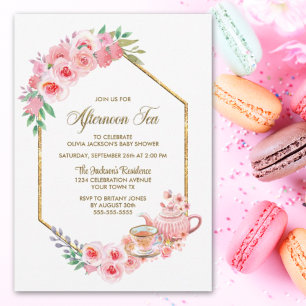 Invitación Baby Shower de té de la tarde de la floral rosa