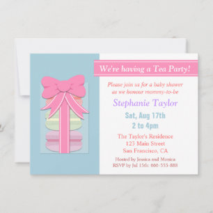 Invitación Baby Shower de té de Macarons, Azul y Rosa