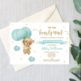 Invitación Baby Shower de Teddy Bear and Blue Balloons
