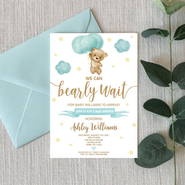 Invitación Baby Shower de Teddy Bear and Blue Balloons (Subido por el creador)