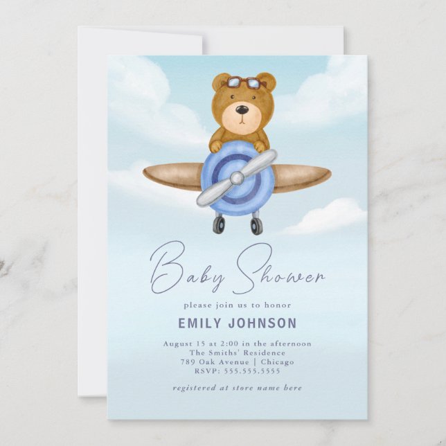 Invitación Baby Shower de Teddy Bear Boy (Anverso)
