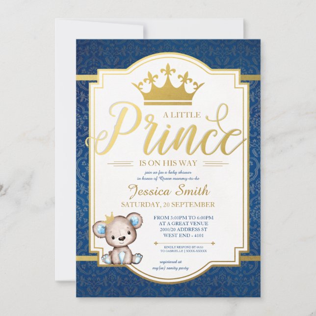 Invitación Baby Shower de Teddy Bear Royal Prince (Anverso)