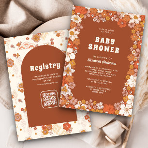 Invitación Baby Shower de Terracota Groovy Retro Flor Silvest