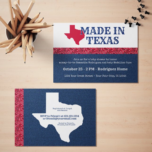 Invitación Baby Shower de Texas Blue Denim & Red Bandana Prin (Subido por el creador)