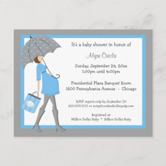 Invitación Baby Shower De Tiendas Azul Y Gris