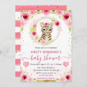 Invitación Baby Shower de tigre de jungla con color de agua