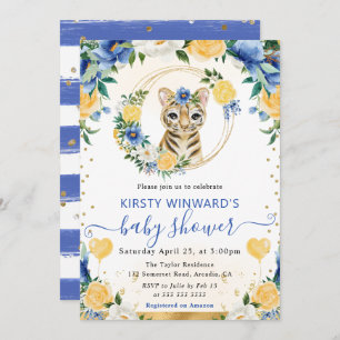 Invitación Baby Shower de tigre de jungla con color de agua