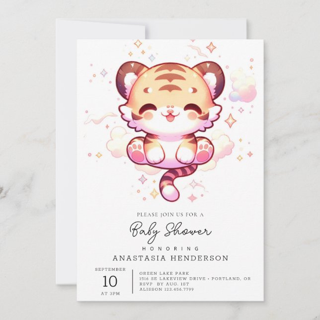 Invitación Baby Shower de tigre encantado (Anverso)