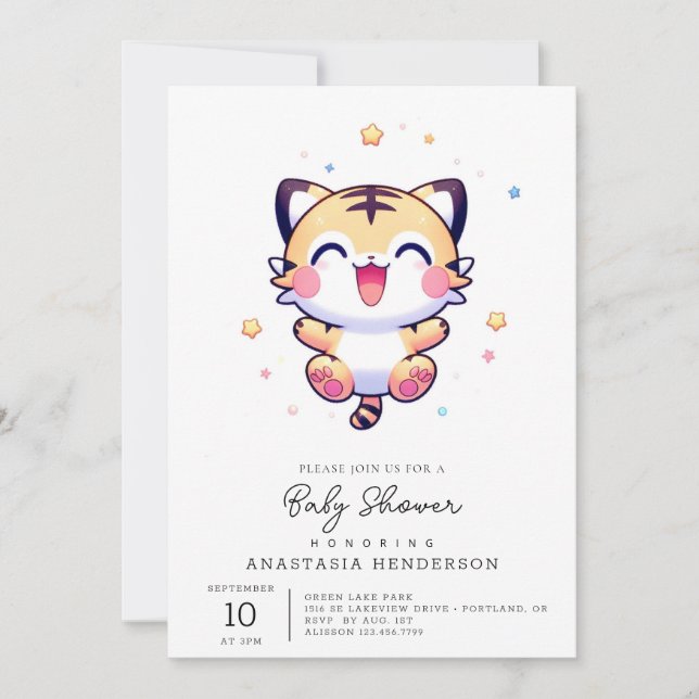 Invitación Baby Shower de tigre mágico (Anverso)