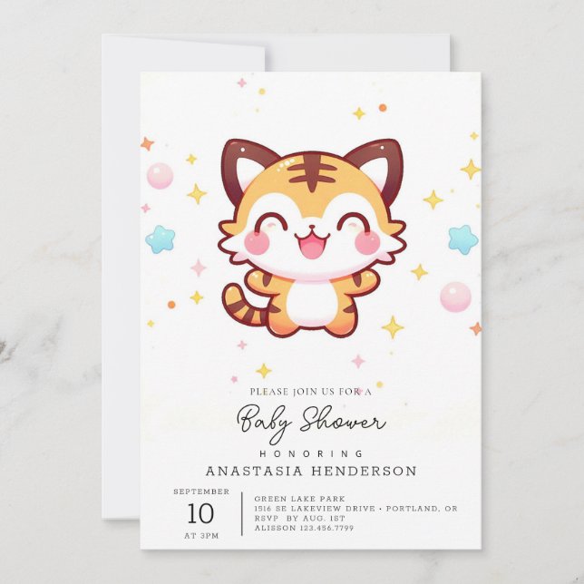 Invitación Baby Shower de tigre mágico personalizado (Anverso)