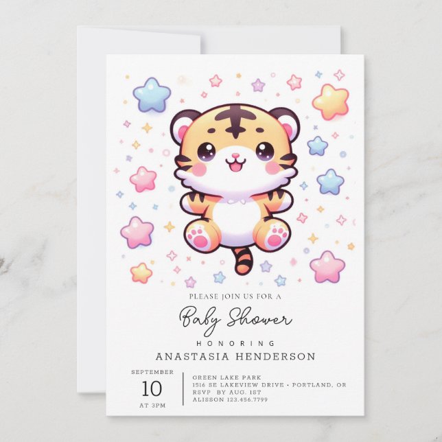 Invitación Baby Shower de tigre moderno (Anverso)