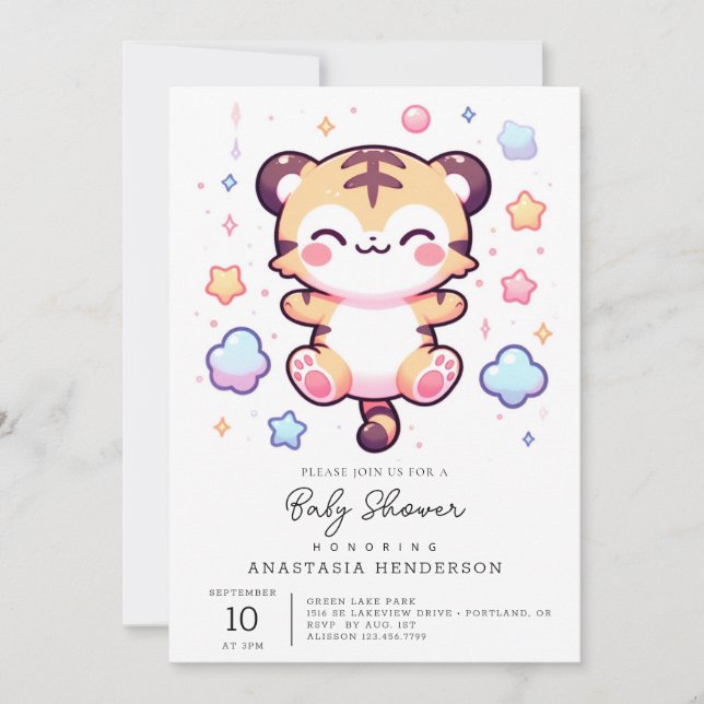 Invitación Baby Shower de tigre moderno (Anverso)