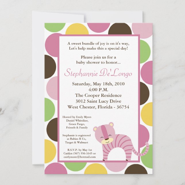 Invitación Baby Shower de tigres reina de la selva (Anverso)