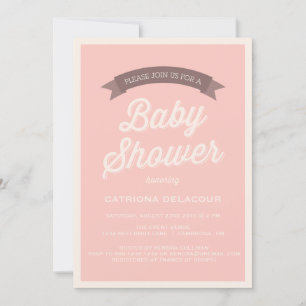 Invitación Baby Shower de tipografía de color rosa