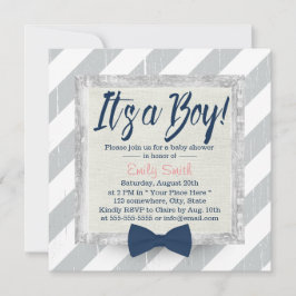 Invitación Baby Shower de tira azul de vaca de la marina
