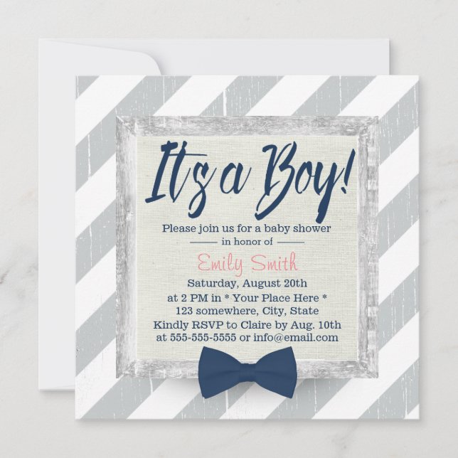 Invitación Baby Shower de tira azul de vaca de la marina (Anverso)