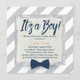 Invitación Baby Shower de tira azul de vaca de la marina