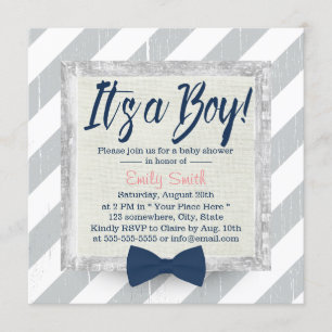Invitación Baby Shower de tira azul de vaca de la marina