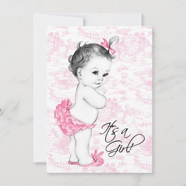 Invitación Baby Shower de Toile Rosa (Anverso)