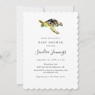 Invitación Baby Shower de tortuga marina minimalista en acuar