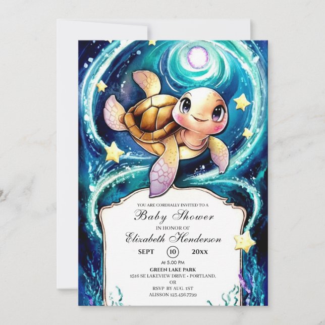 Invitación Baby Shower de tortuga Ocean Boho (Anverso)