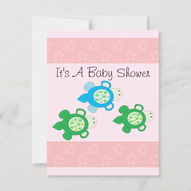 Invitación Baby Shower de tortuga rosa (Anverso)